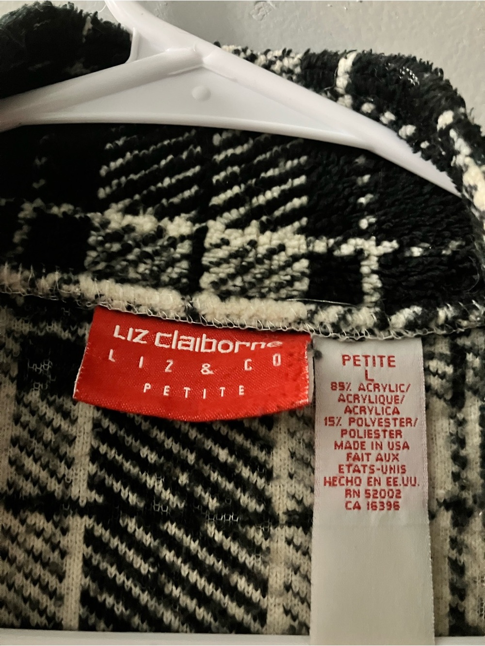 Liz Claiborne Black and White Plaid Half-Zip Sweater - Picture 2 of 4